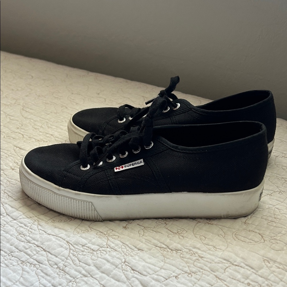 Superga Black Canvas Platform Sneakers for Women